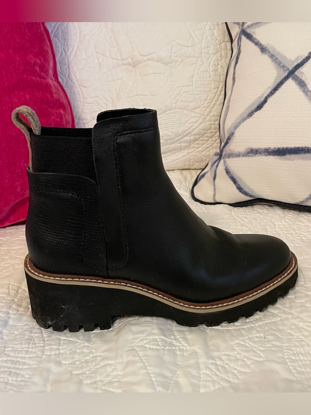 Dolce Vita Black Leather Chelsea Lug Sole Ankle Boots